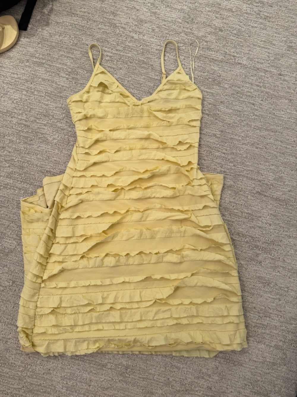 Q2 Lemon Ruffle Maxi Dress with Spaghetti Straps